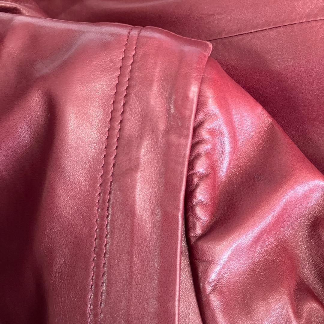 バーガンディ 羊皮コートフォックスファー付き　インナーはラビット取り外し可能