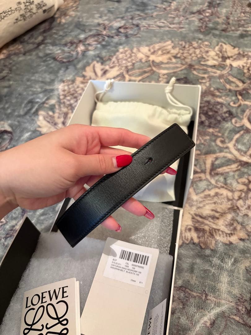 LOEWE レザーベルト ブラック シルバーアナグラム サイズ100