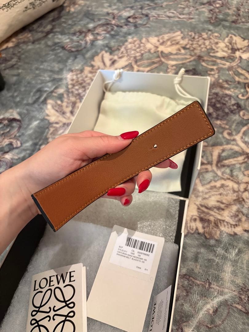 LOEWE レザーベルト ブラック シルバーアナグラム サイズ100