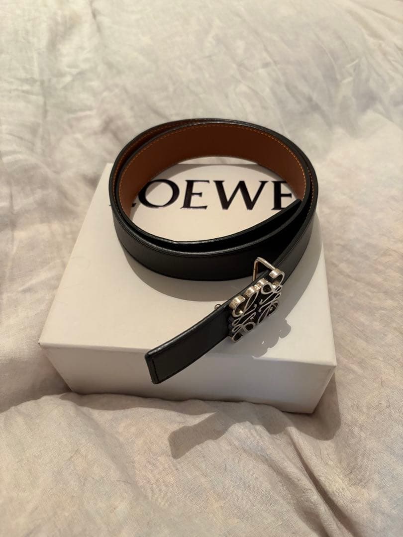 LOEWE レザーベルト ブラック シルバーアナグラム サイズ100