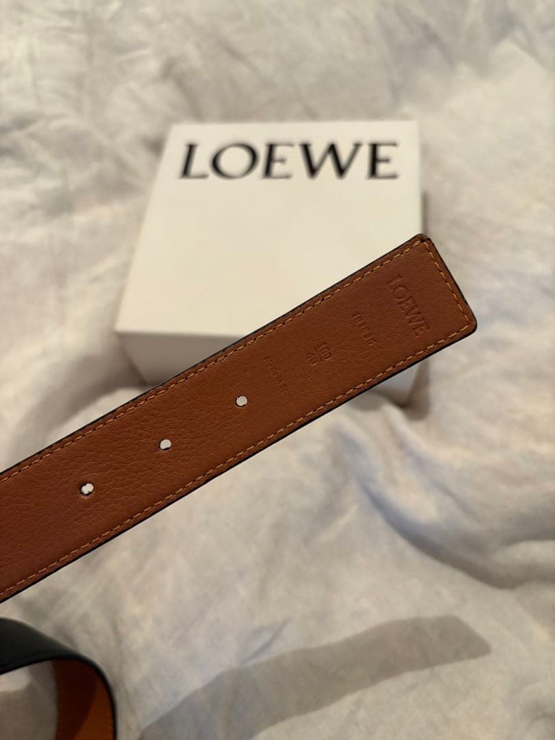 LOEWE レザーベルト ブラック シルバーアナグラム サイズ100