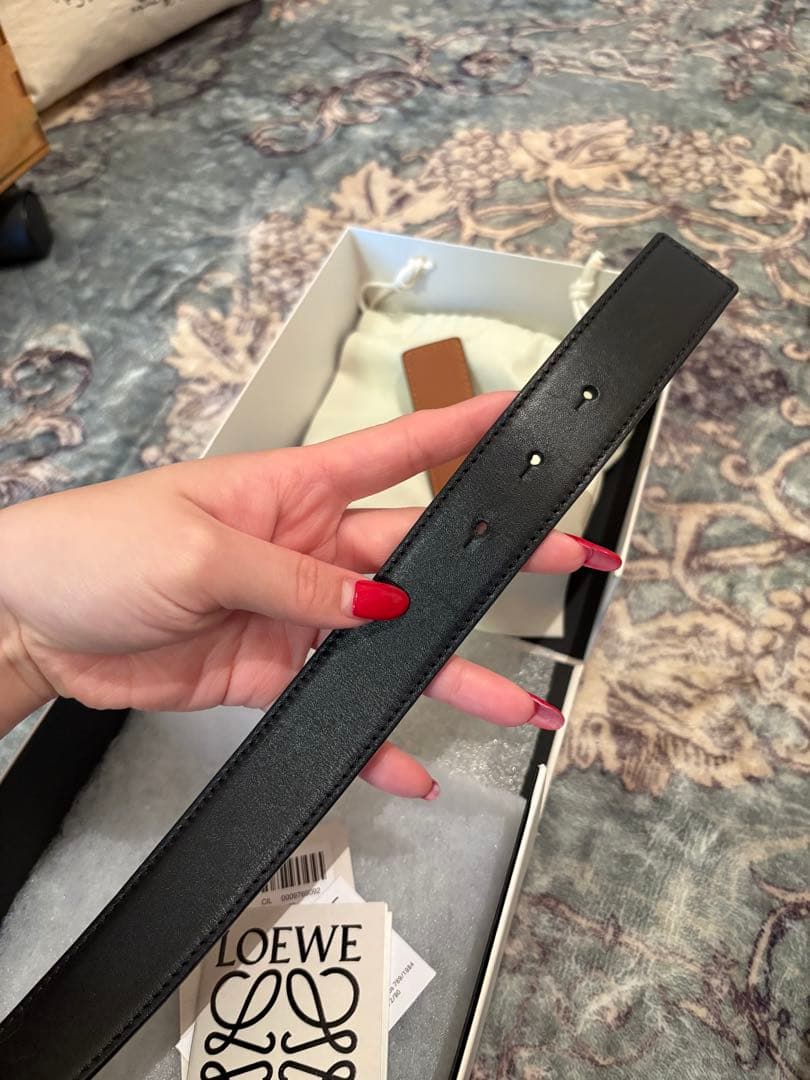 LOEWE レザーベルト ブラック シルバーアナグラム サイズ100