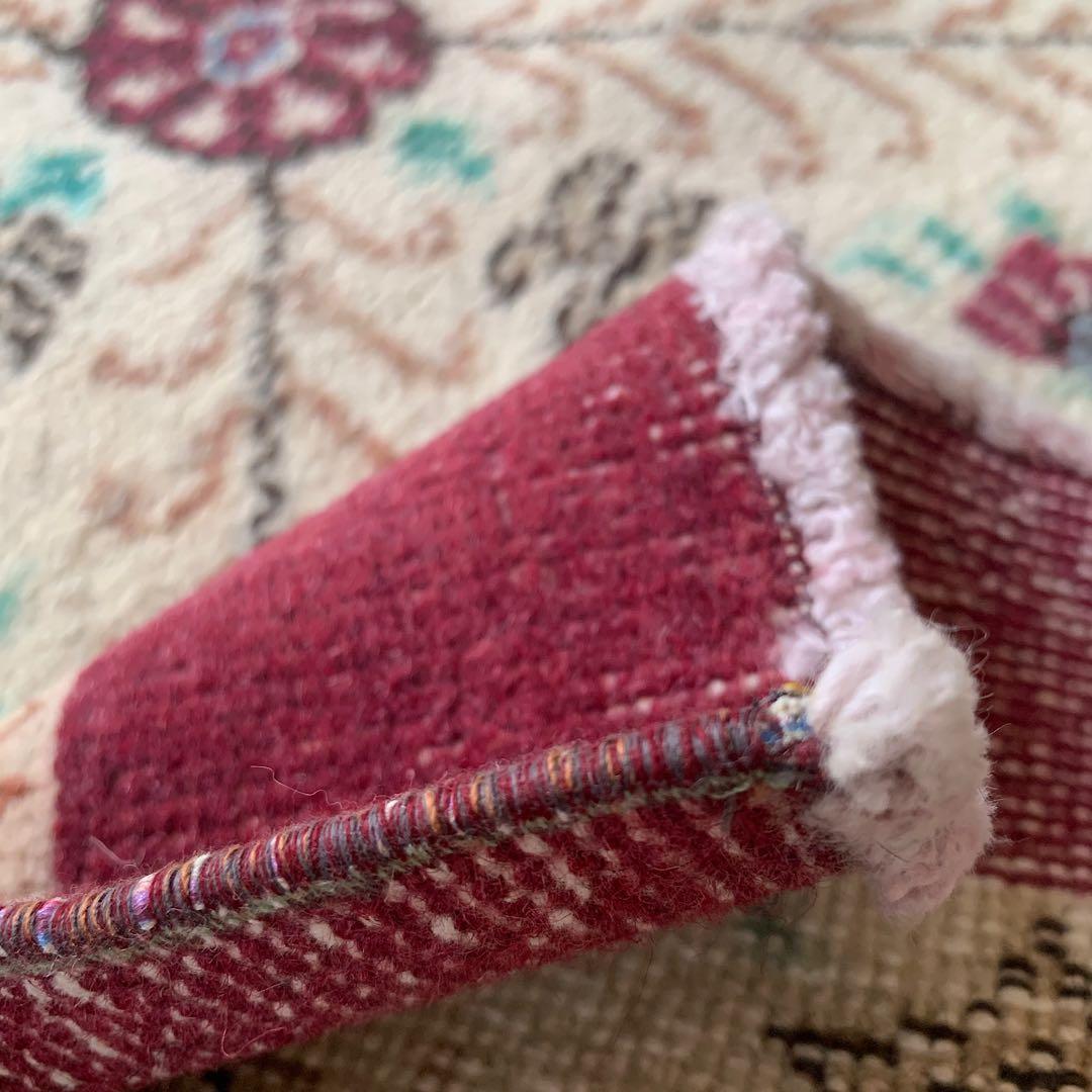 トルコヴィンテージラグ　大判ロング　225×98フラワー　ボルドー　ウール　厚み