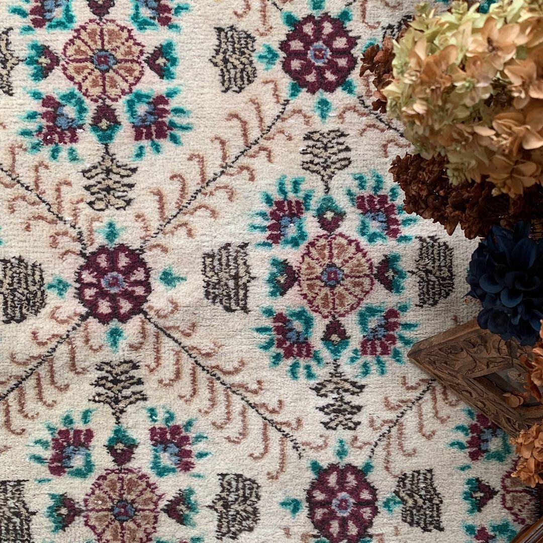 トルコヴィンテージラグ　大判ロング　225×98フラワー　ボルドー　ウール　厚み