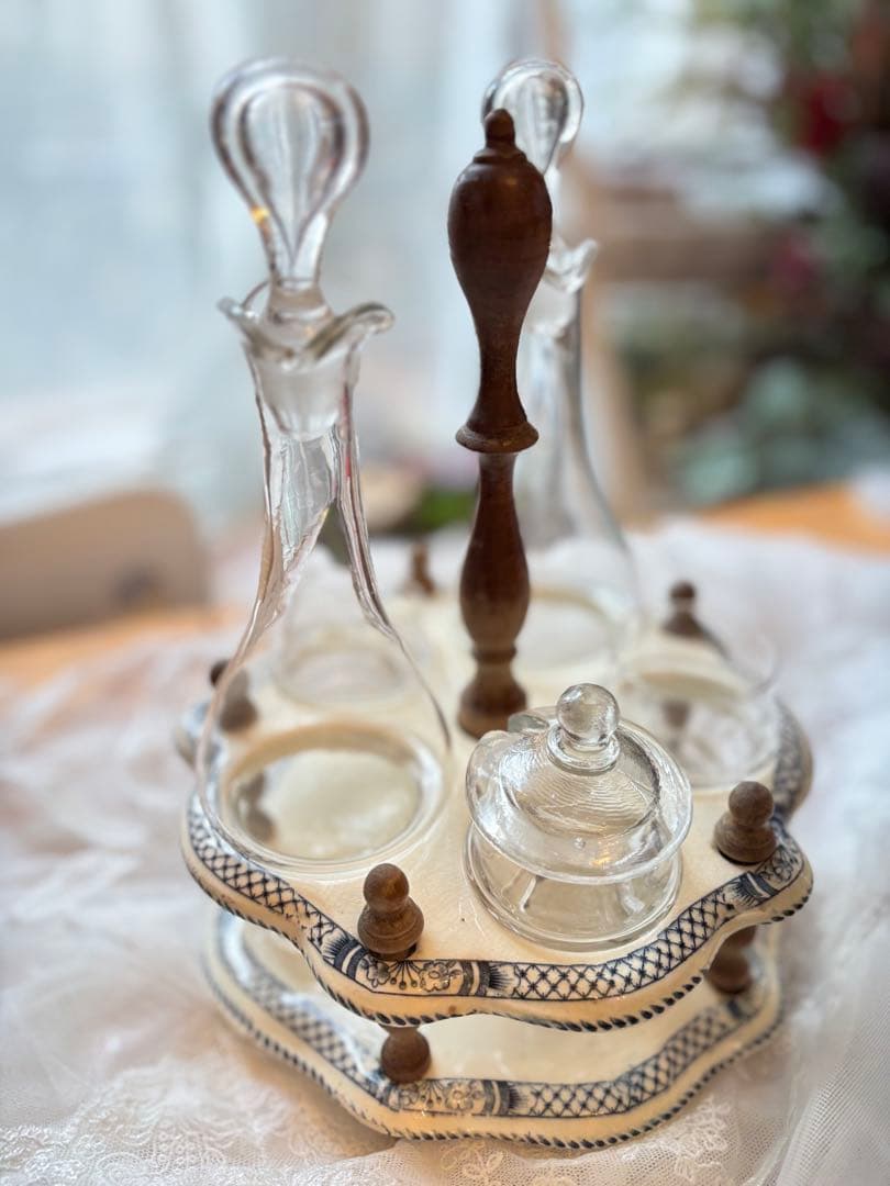 アンティーク　イギリス製 ガラス製調味料入れセット