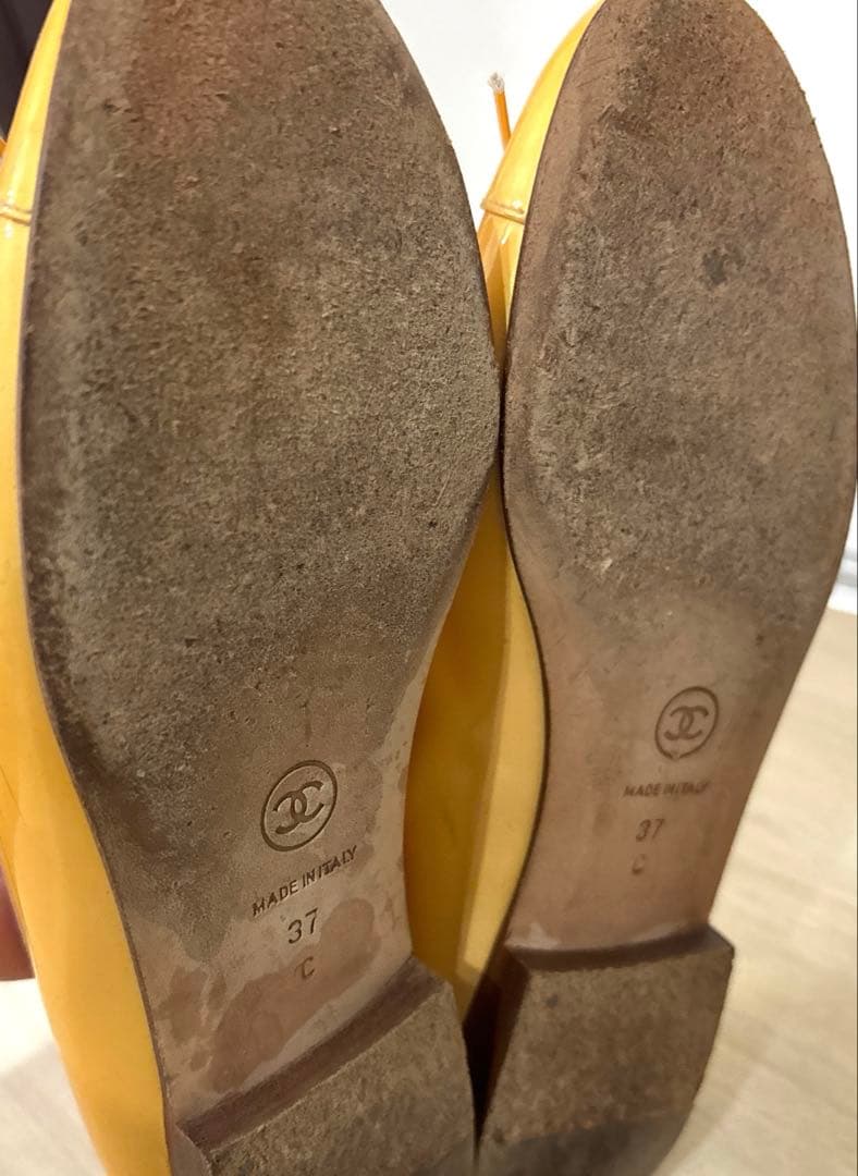 CHANEL シャネル　イエロー リボン付き フラットシューズ