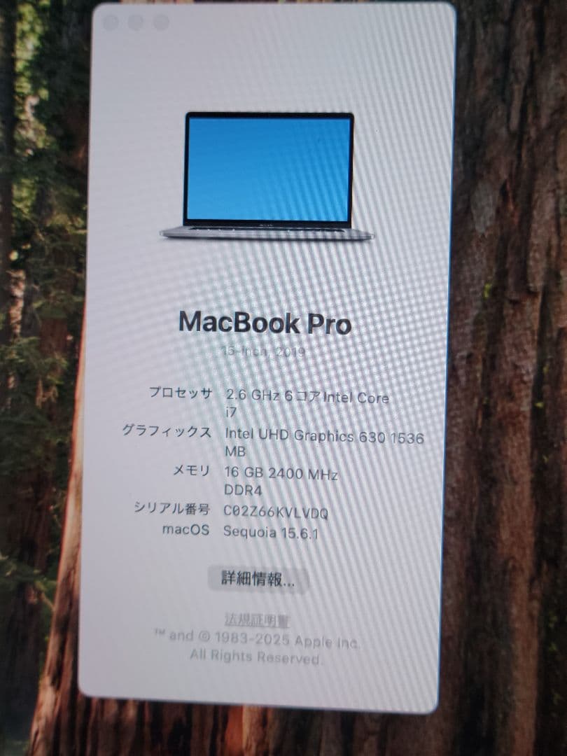 美品　MacBook Pro 15インチ 2019 外箱・付属品付