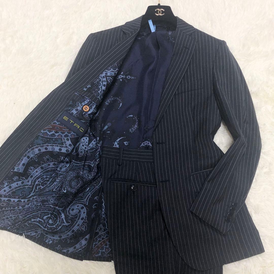 美品 ETRO スーツ セットアップ 44 ストライプ 裏地ペイズリー柄 希少