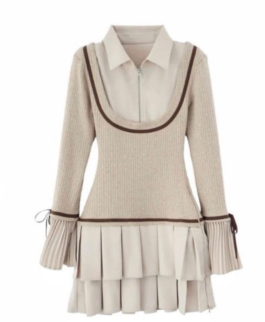 Randy ビジュープレッピーワンピース ベージュ