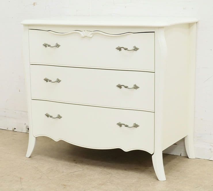 IDC大塚・東海家具【リモージュ】3段チェスト・ロココ・白家具・収納