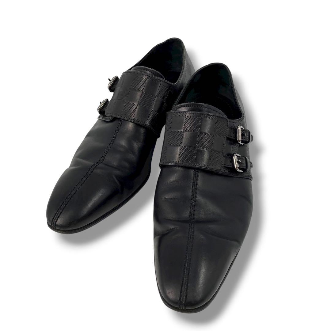 ルイ ヴィトン ダブルモンクストラップ シューズ ダミエアンフィニ レザー 7M