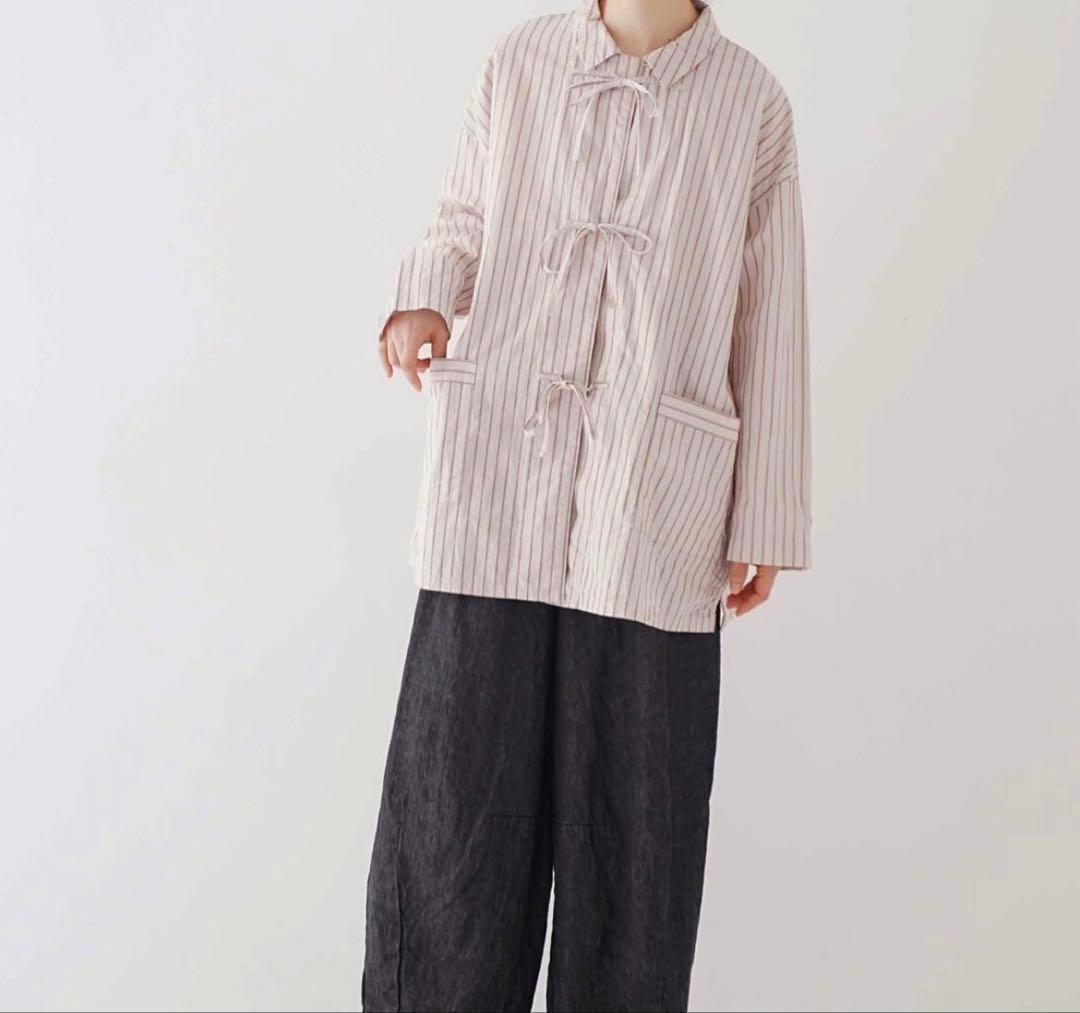 24AW ネストローブ コットンリネンストライプリボンドシャツ期間限定お値下げ