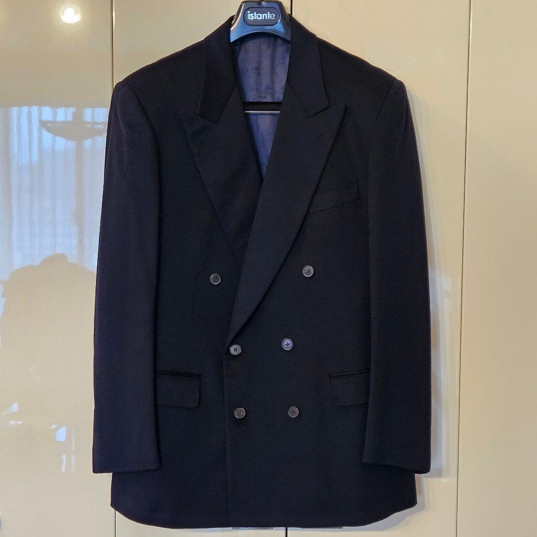 ランバン　カシミア　ダブルテーラードジャケット　濃紺　サイズＬ【美品】