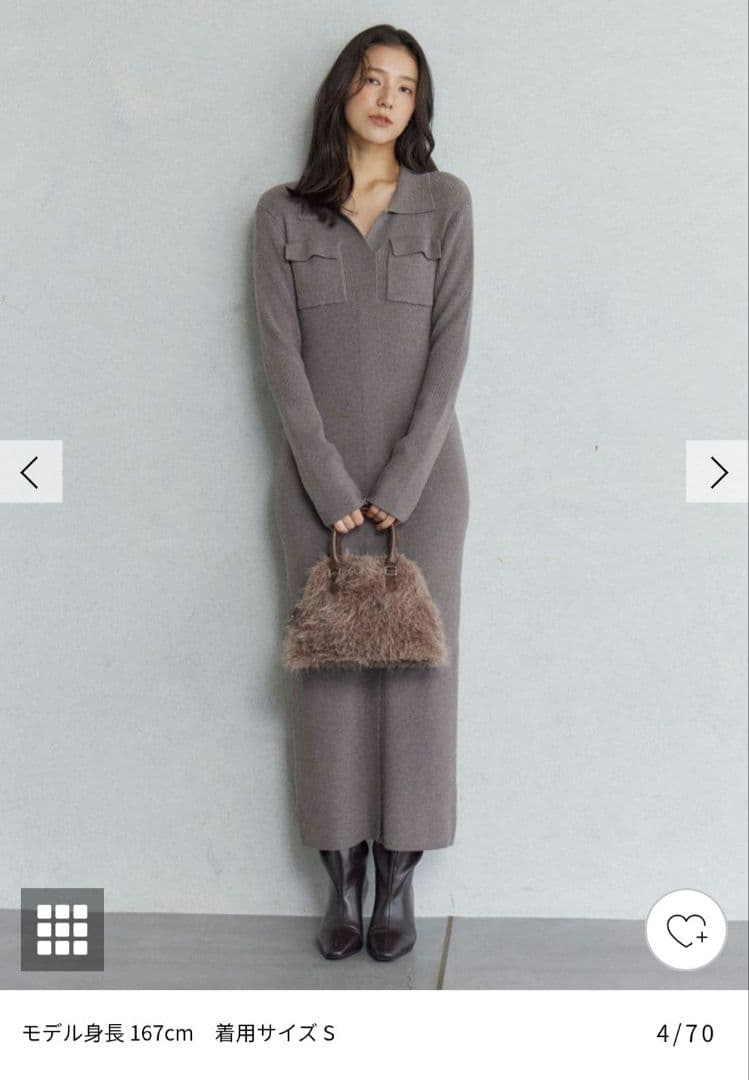 LAGUNAMOON フラップポケットリブニットワンピース　モカ