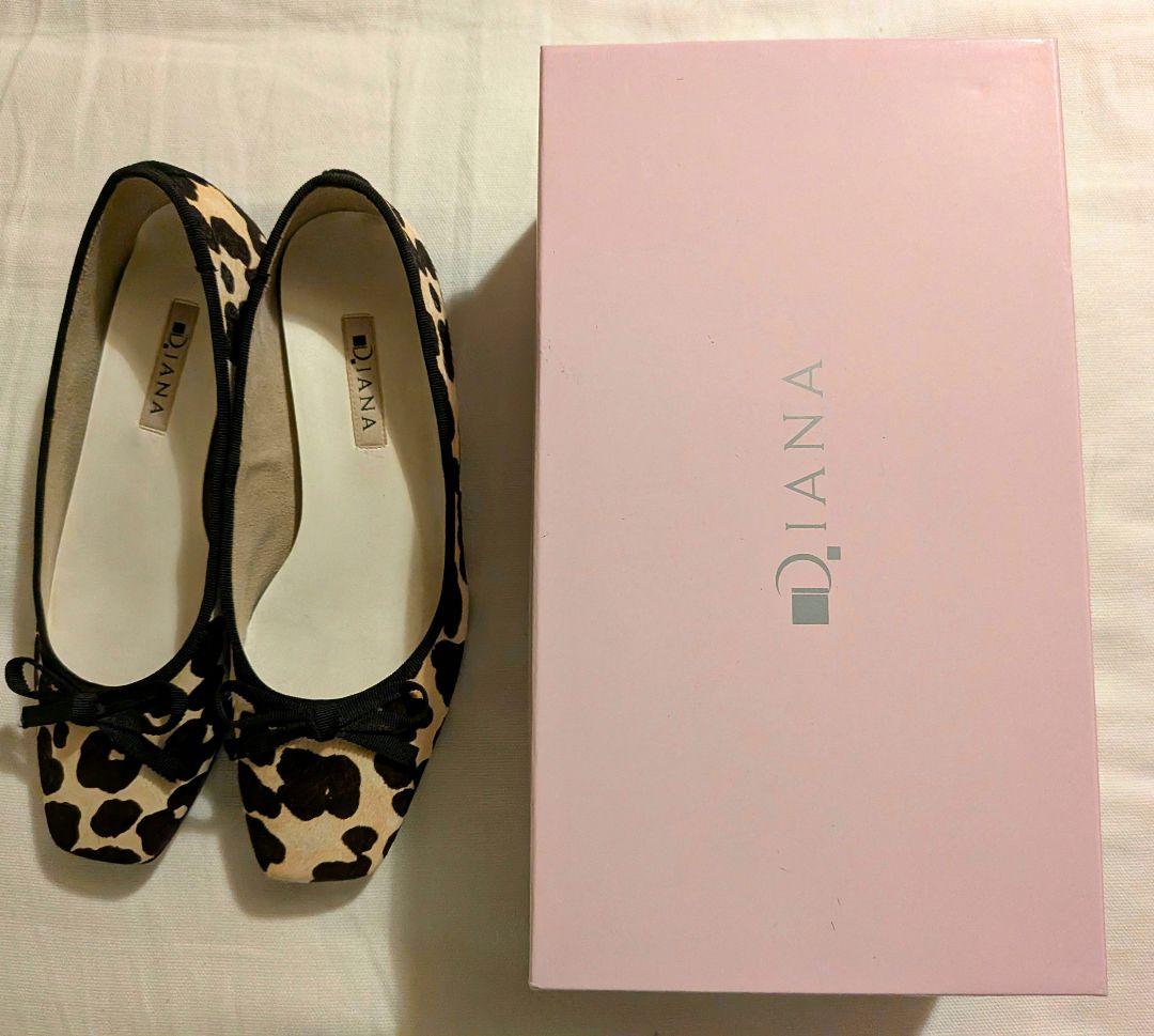 【値下げ】美品 Diana ヒョウ柄 フラット バレエ ハラコ 23.5
