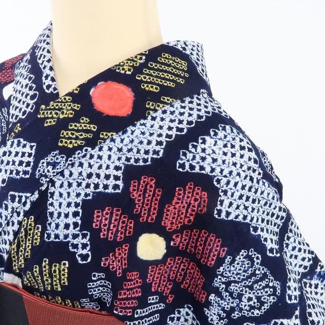 Y1213◆綿 有松鳴海絞り 洗える夏着物 手縫い仕立て 高級浴衣 着物