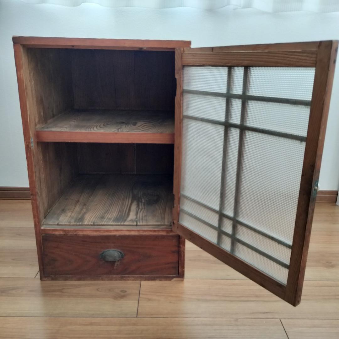 ［さらさらこ］昭和レトロ　ガラスキャビネット（木製収納棚）　水屋　古家具