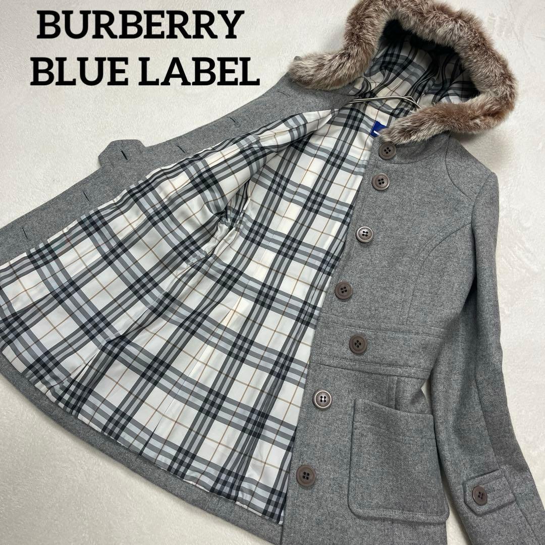 ●バーバリー ブルーレーベル アンゴラ　ウール カシミヤ ノバチェック コート