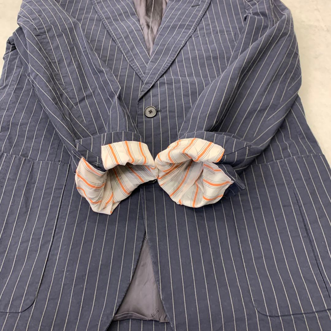 HERMES コットン ストライプ スーツ セットアップ ネイビー