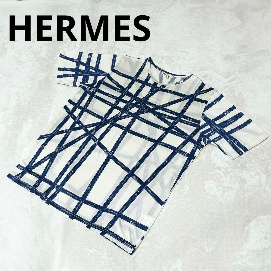 ★美品★エルメス　Tシャツ　マルジェラ期　ボルデュック　リボン　コットン　ロゴ