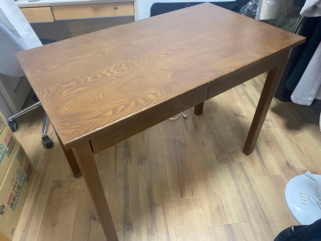 木製デスク ブラウン 2引き出し