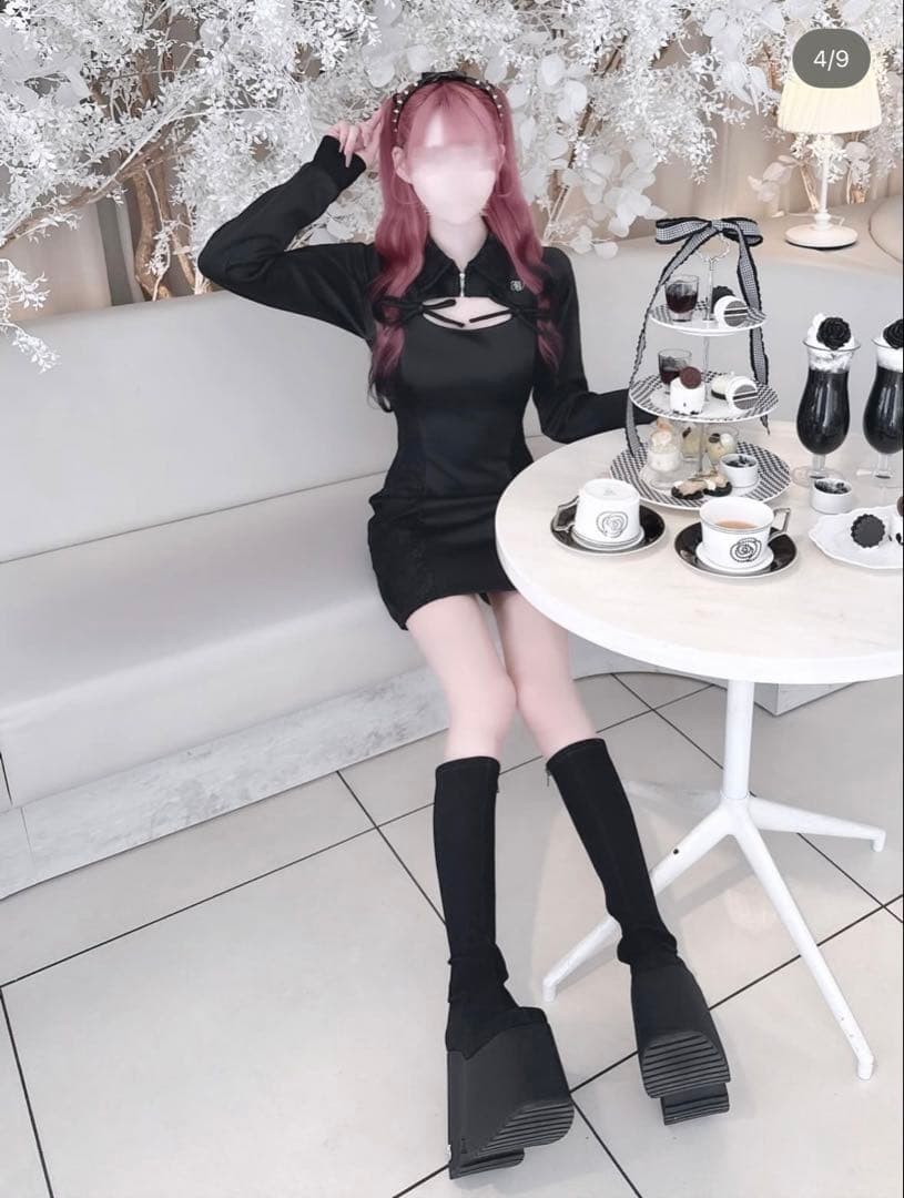 HONEYMEW ハニーミュウ レーススウェットタイトワンピース ブラック