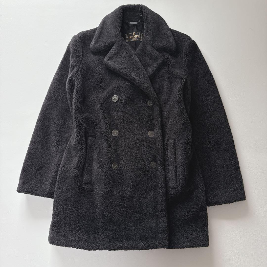 【美品】FENDI フェンディ　ボアコート トレンチ　ダブル　ロゴボタン