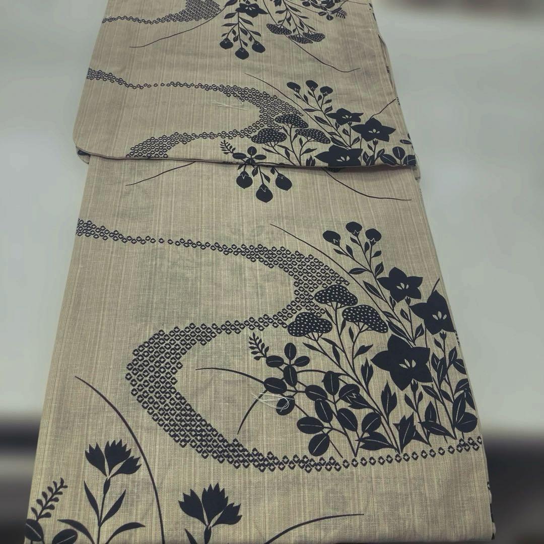 綿麻浴衣　花柄ネイビー浴衣新品　未使用