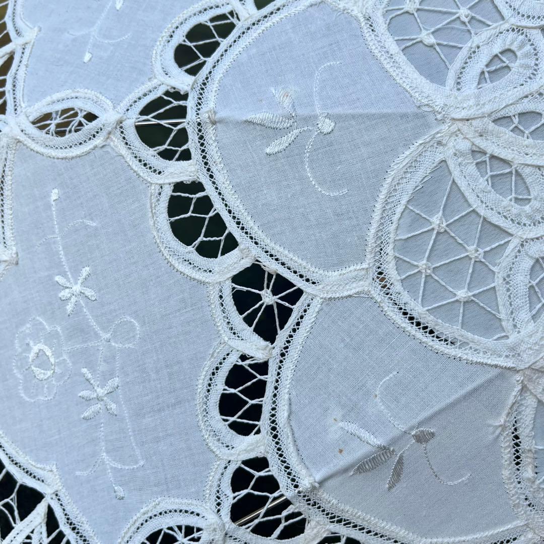 【未使用】ヴィンテージ アンティークレース長日傘/生成り木製