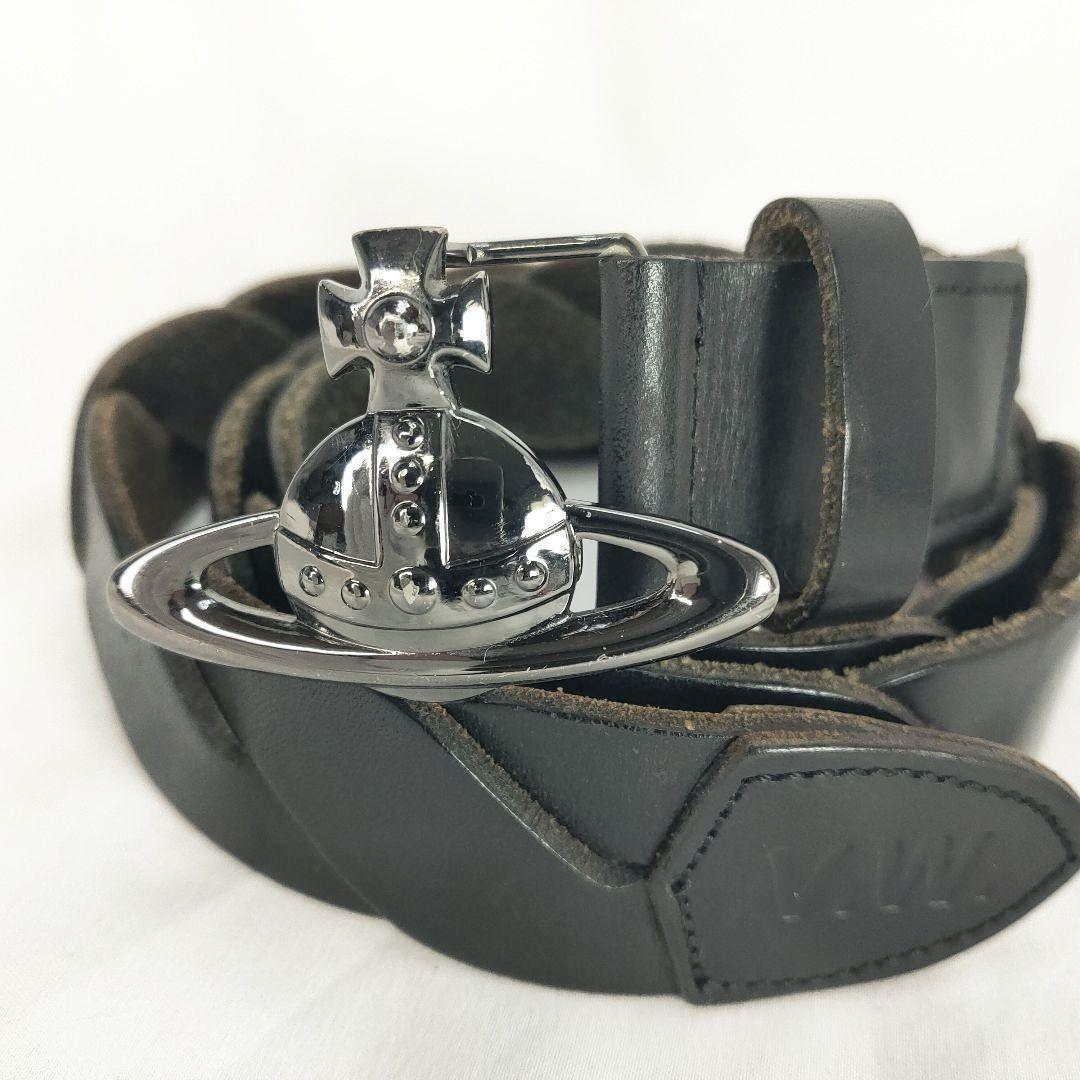 Vivienne Westwood ブラック レザー ベルト オーブバックル