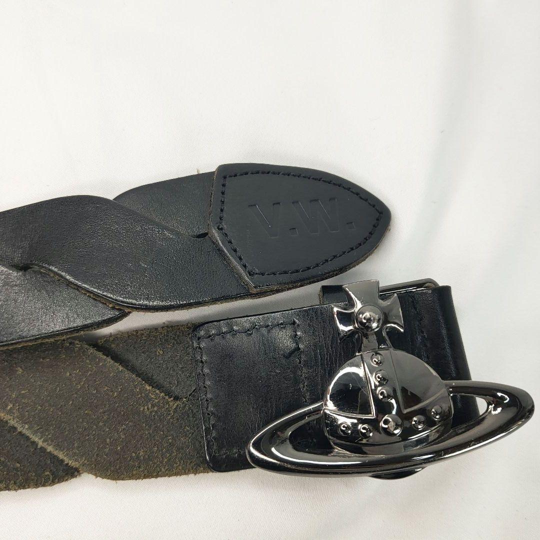 Vivienne Westwood ブラック レザー ベルト オーブバックル