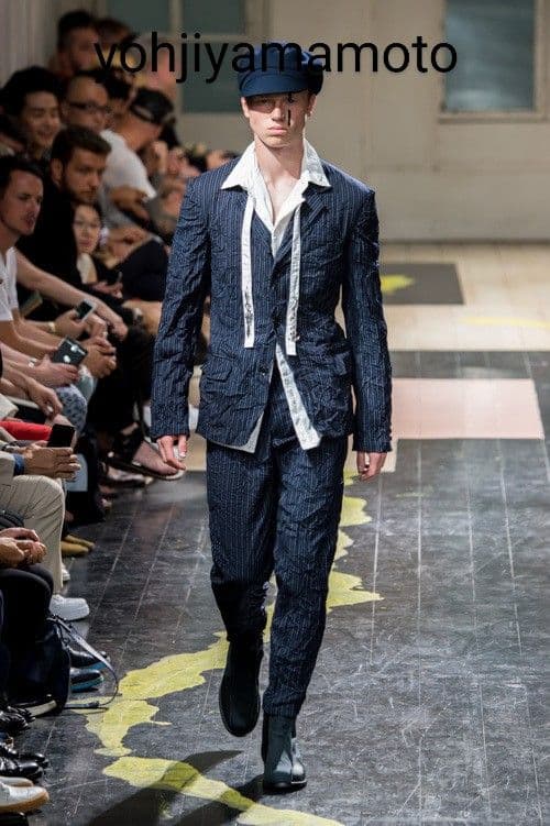 ★希少 16ss 多素材ストライプネイビーパンツ yohjiyamamoto