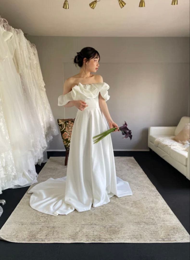 DRESS PRODUCTION オフショルダー Aラインドレス ホワイト