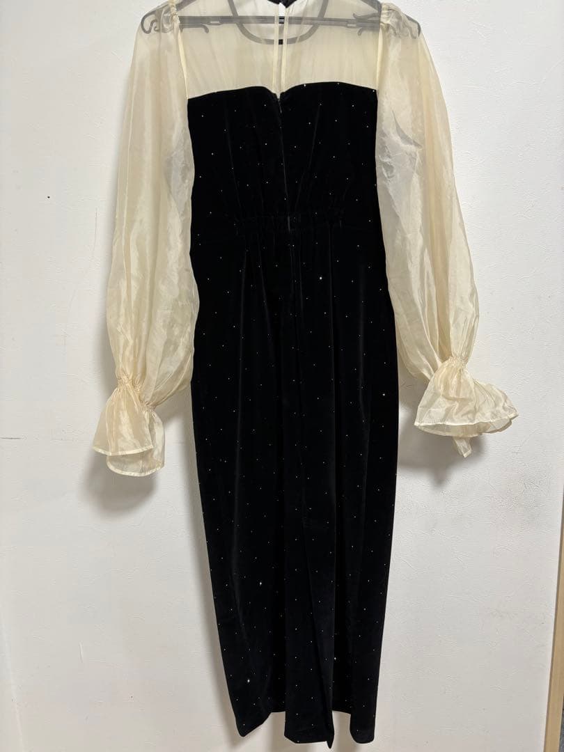 Chicoオケージョンドレス　配色シアーリボンベロアワンピース　ブラック系