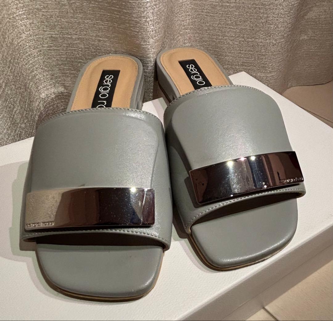 美品✨ sergio rossi SR1 フラットサンダル 37 ライトグレー