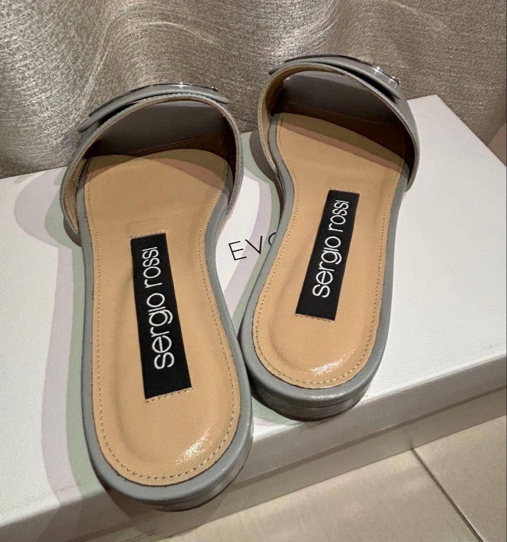 美品✨ sergio rossi SR1 フラットサンダル 37 ライトグレー