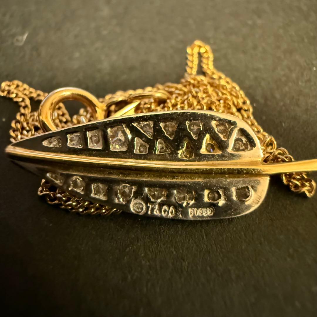 【K18 pt950】Tiffany リーフダイヤモンド ゴールド ネックレス