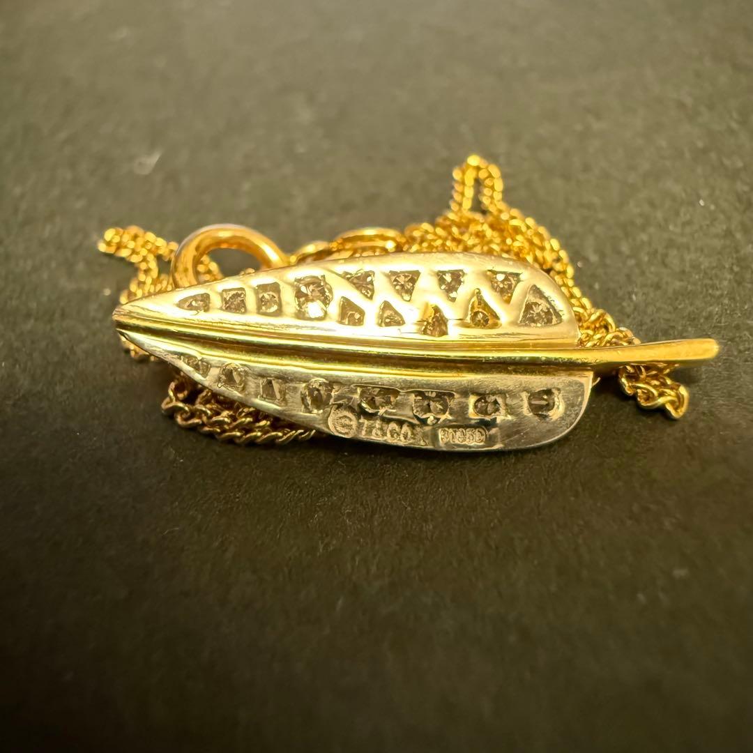 【K18 pt950】Tiffany リーフダイヤモンド ゴールド ネックレス