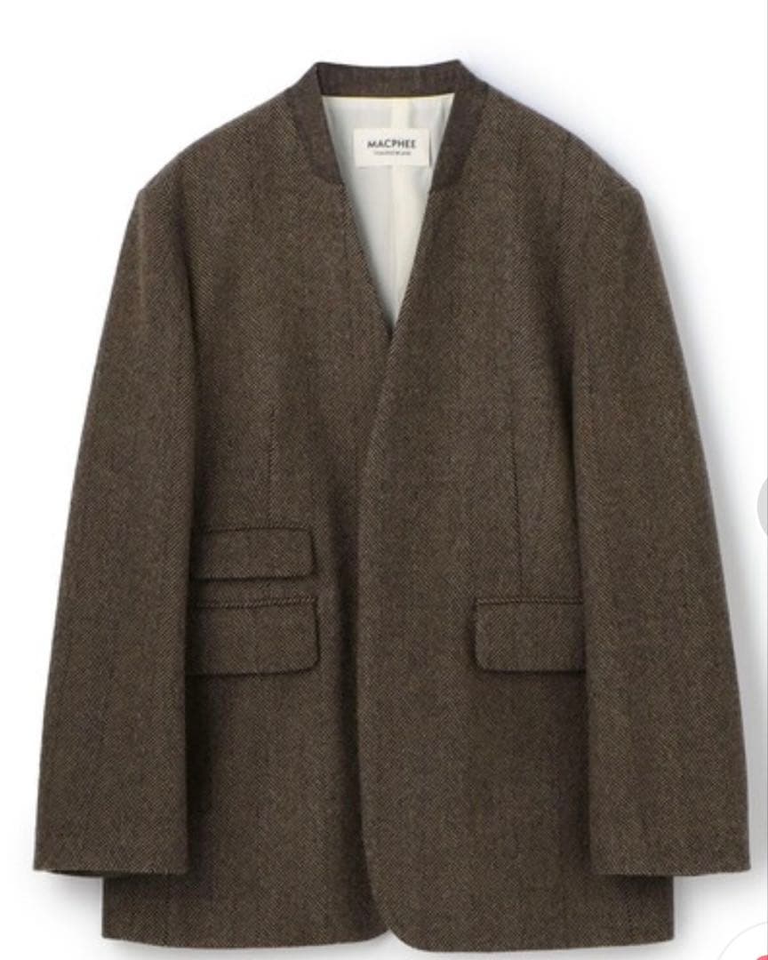 MACPHEE アルパカヘリンボーン カラーレスジャケット