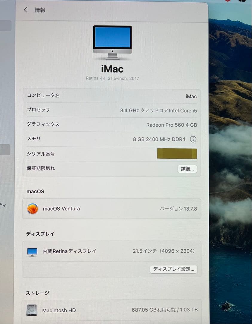 【美品】iMac 21.5インチ 2017 4K MNE02J/A