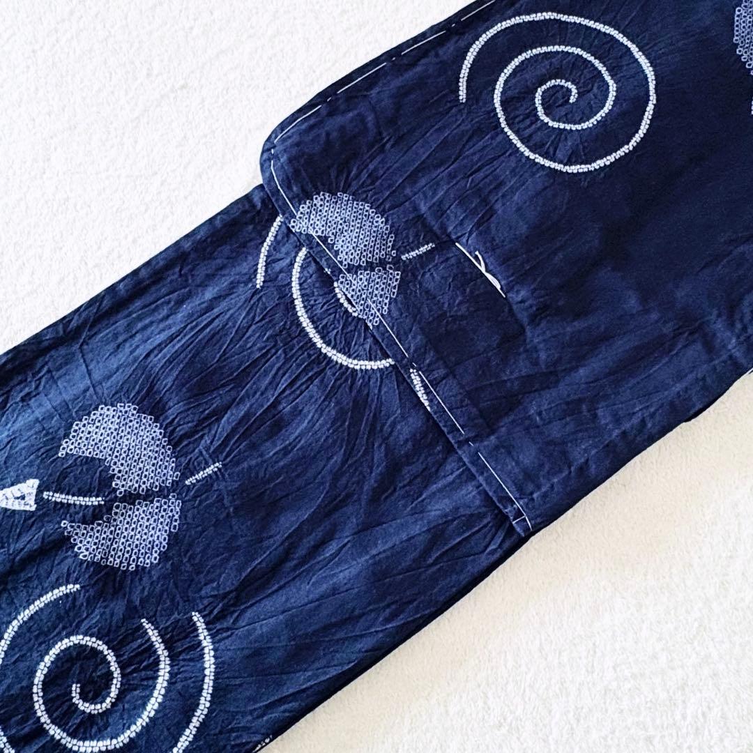 新品　しつけぬい付き　手縫　有松絞り　茄子紺色　風鈴　渦　綿　古典柄　浴衣単品