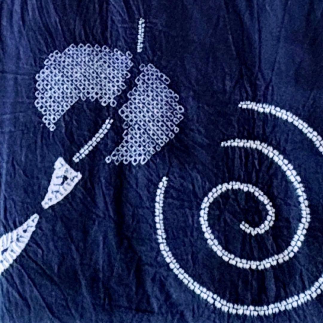 新品　しつけぬい付き　手縫　有松絞り　茄子紺色　風鈴　渦　綿　古典柄　浴衣単品