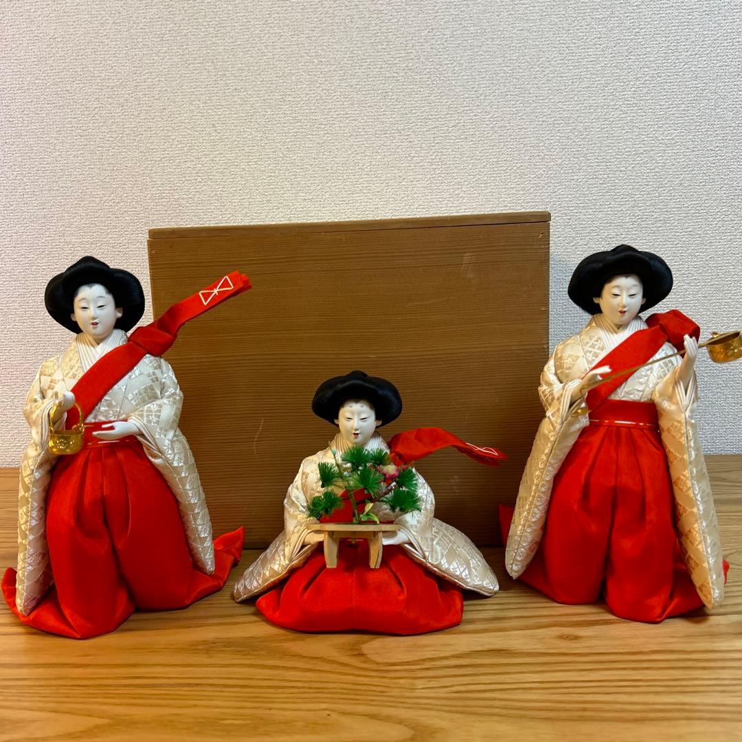 雛人形　三人官女　京人形　松屋　有職　桐箱付き