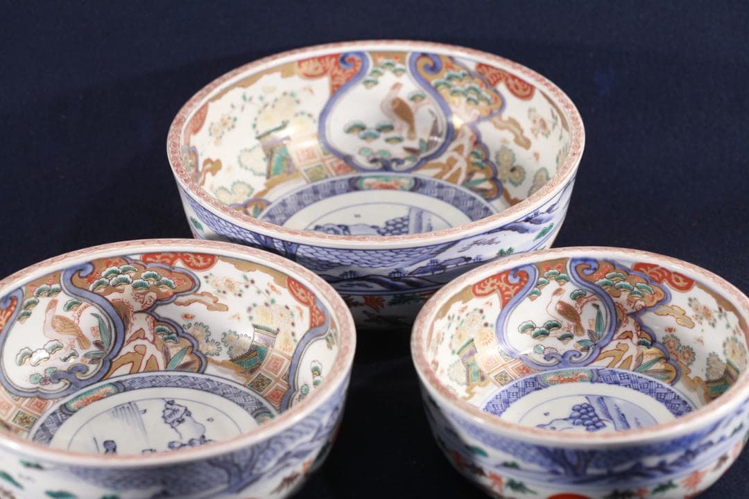 039 古伊万里　豪華　金襴手　3つ丼　江戸時代　無傷美品