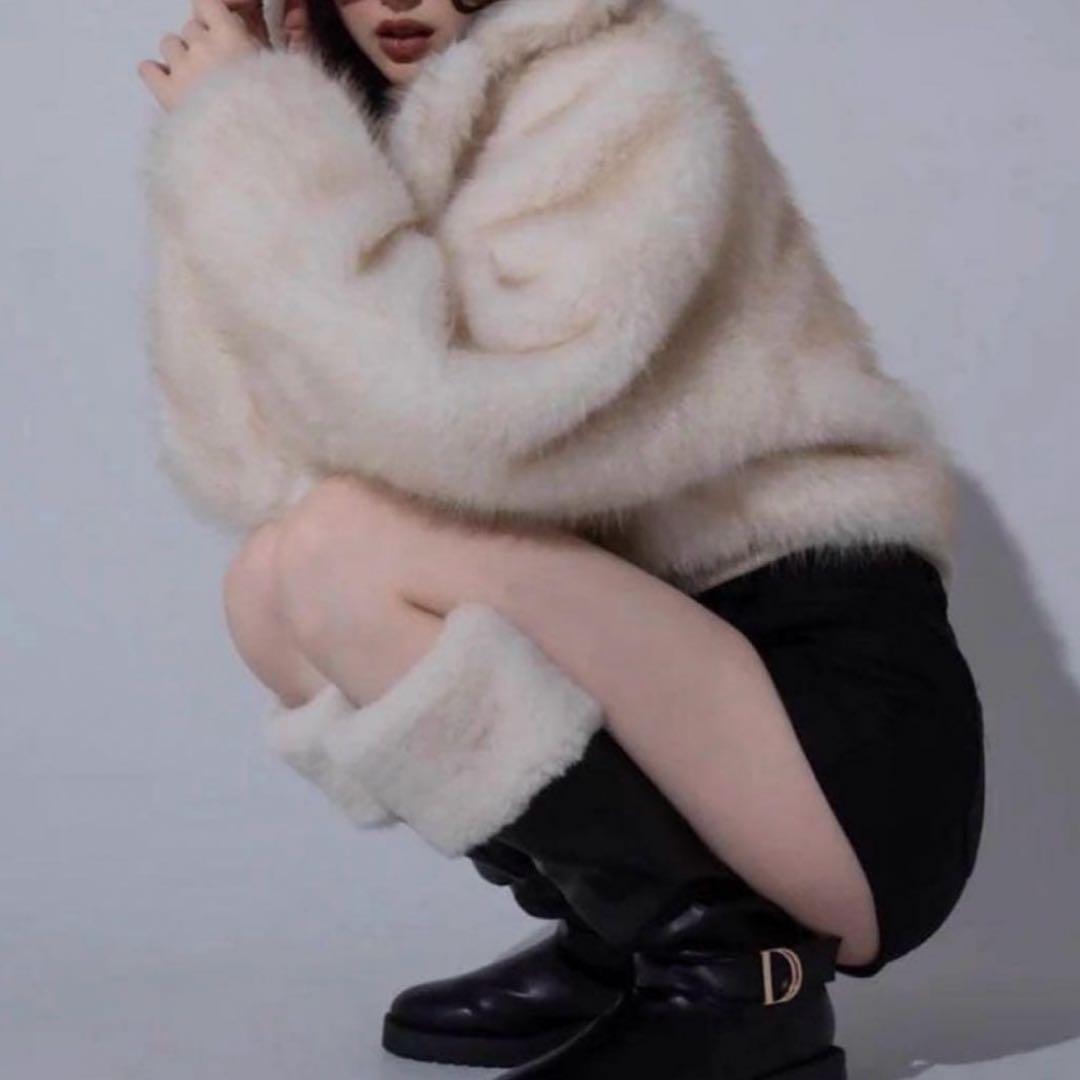 ジャケット・アウター Diante PREMIUM ECO FUR HOODIE COAT IVO