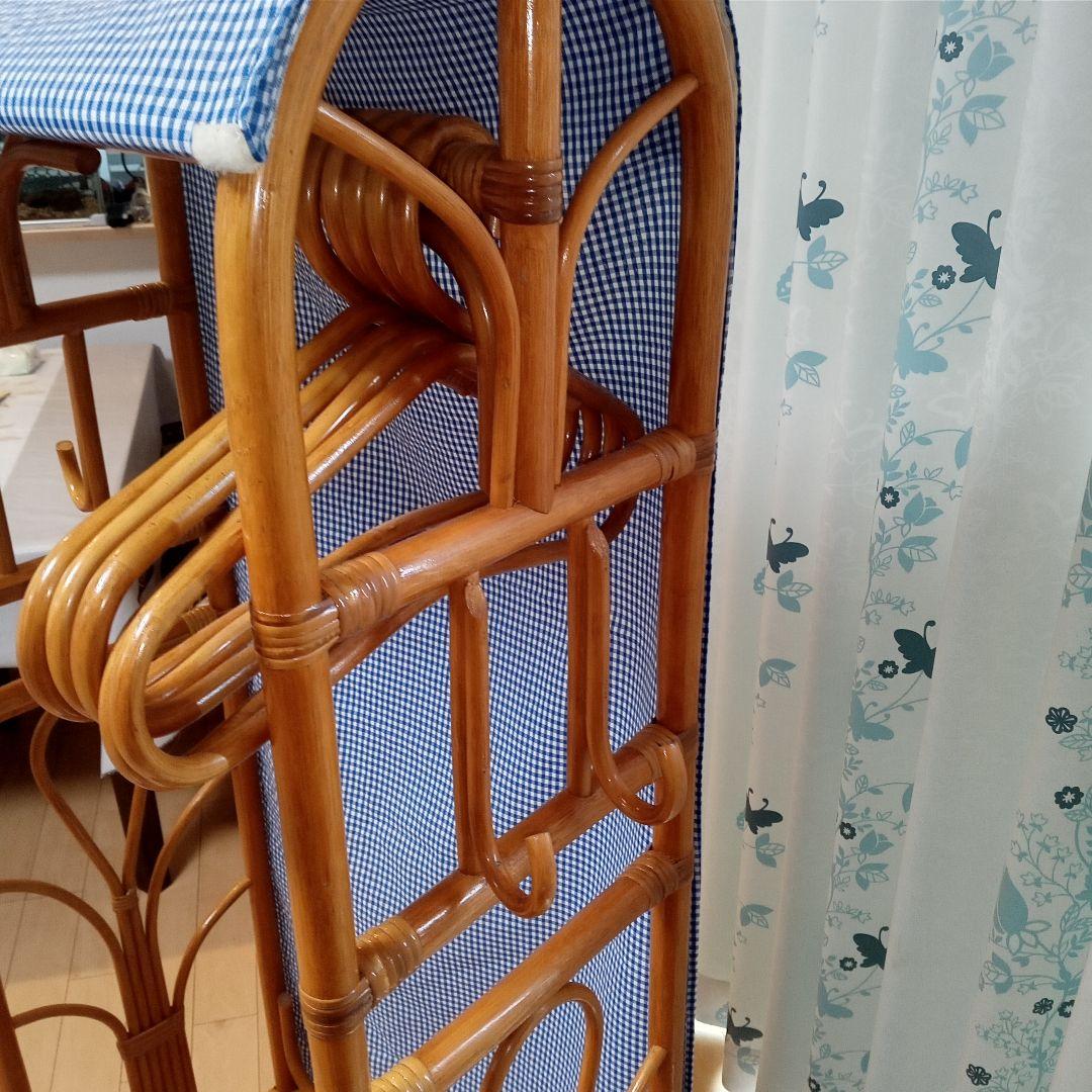 昭和レトロ アーチ型 ラタンハンガーラック 籐家具 古家具 スリッパラック