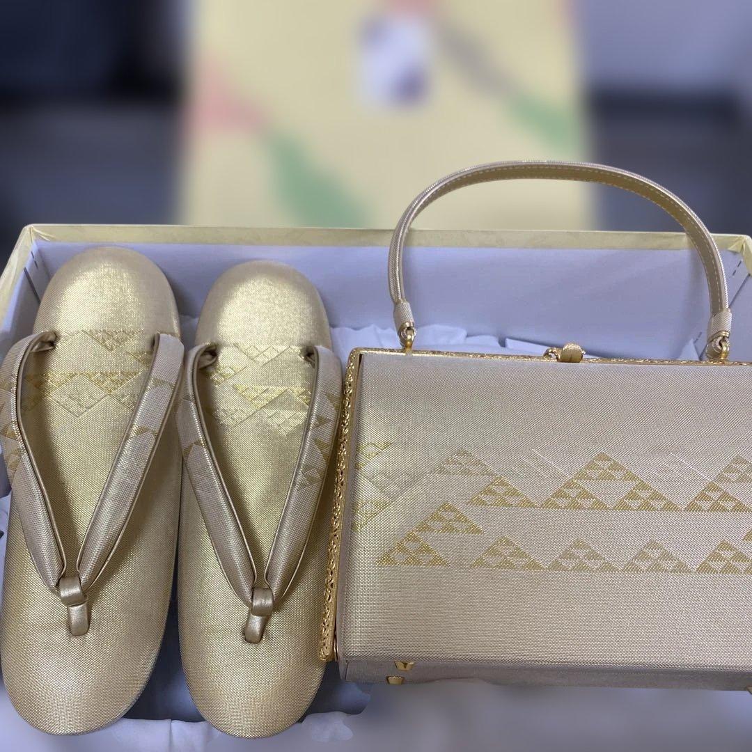 佐賀錦　伊と忠　正絹　和装小物　着物　草履&バッグ　セット　金色　フォーマル