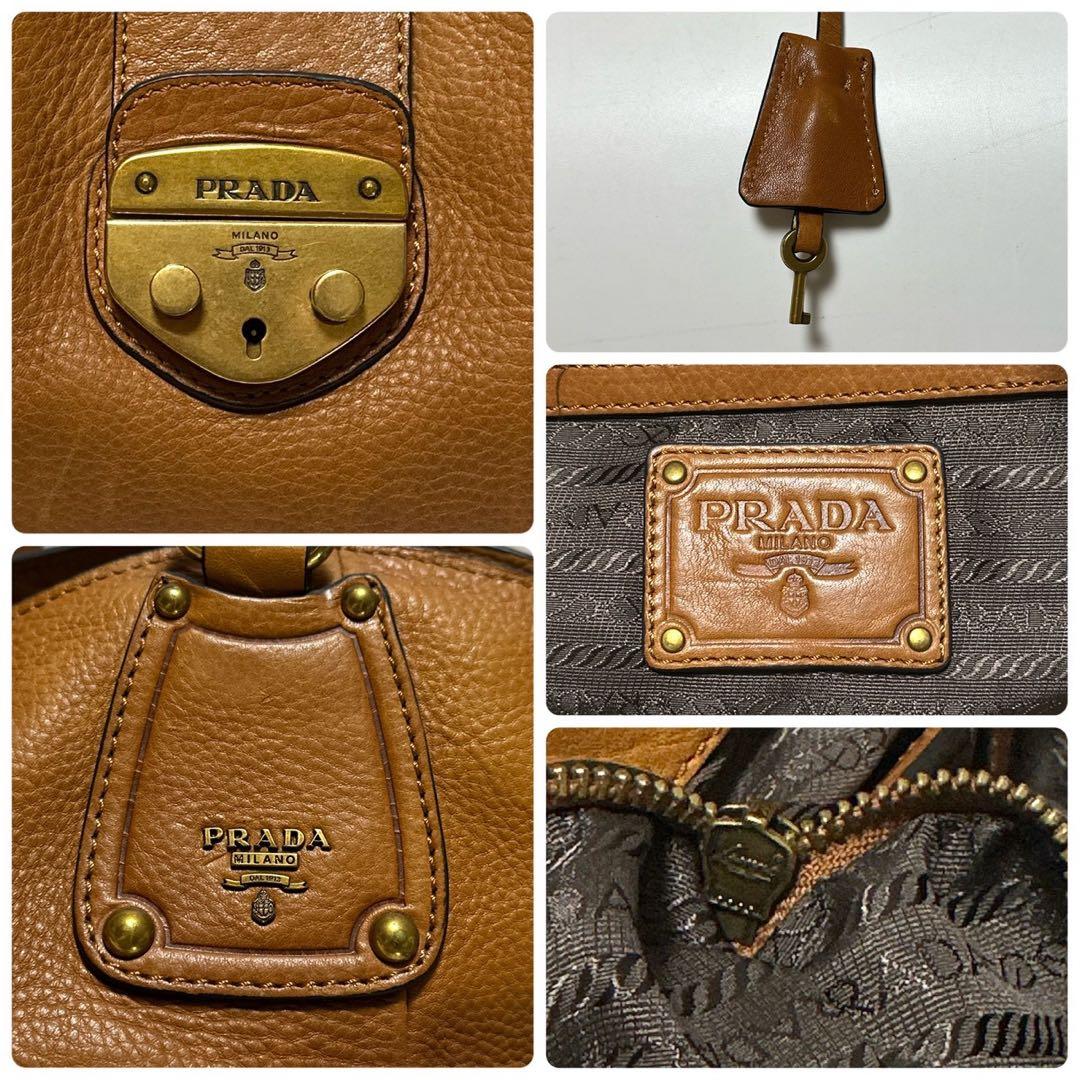 u85【美品】プラダ　ロゴ金具　レザー　クロシェット　ハンドバッグ　トート.