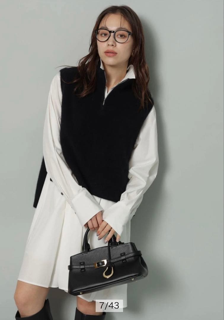 Arpege story ハーフジップFURベスト　黒