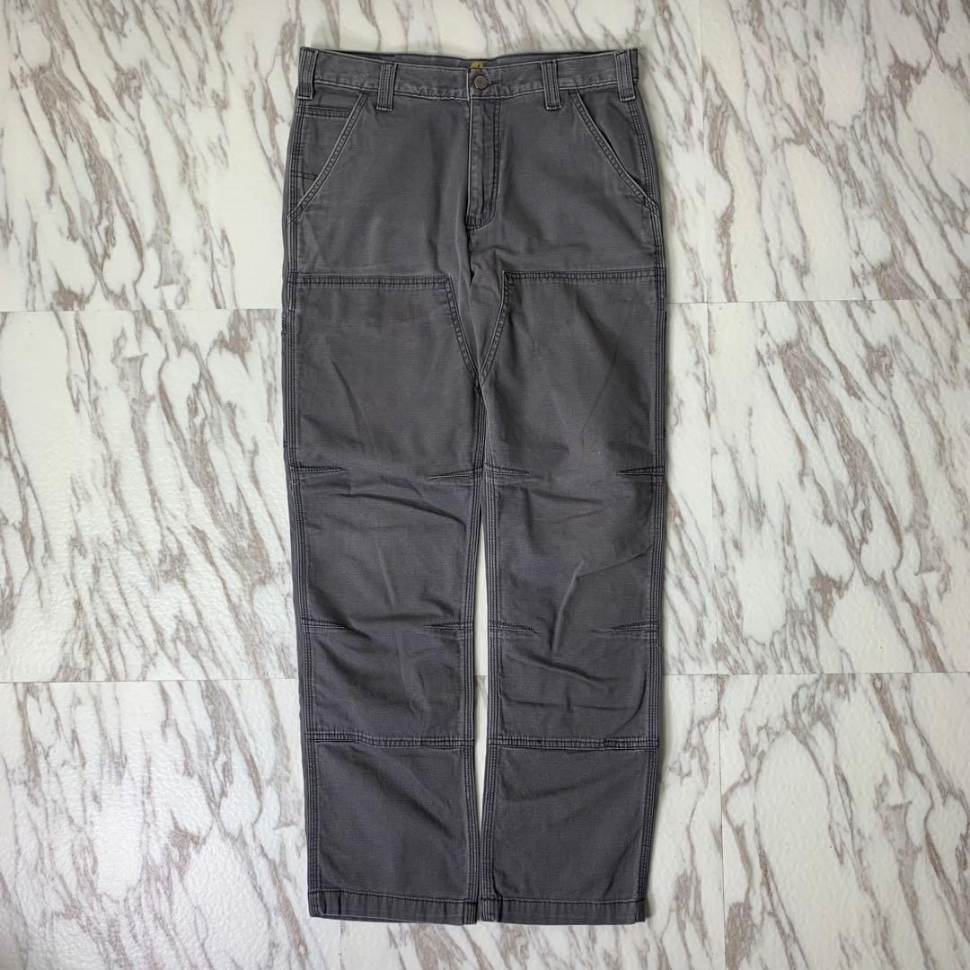 カーハート ダブルニー ワークパンツ リラックスフィット グレー ロゴパッチ